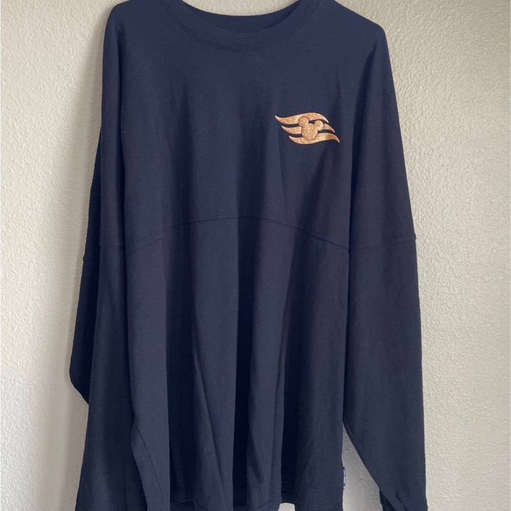 Disney Navy Long-Sleeve Crewneck with Metallic Gold Emblem
